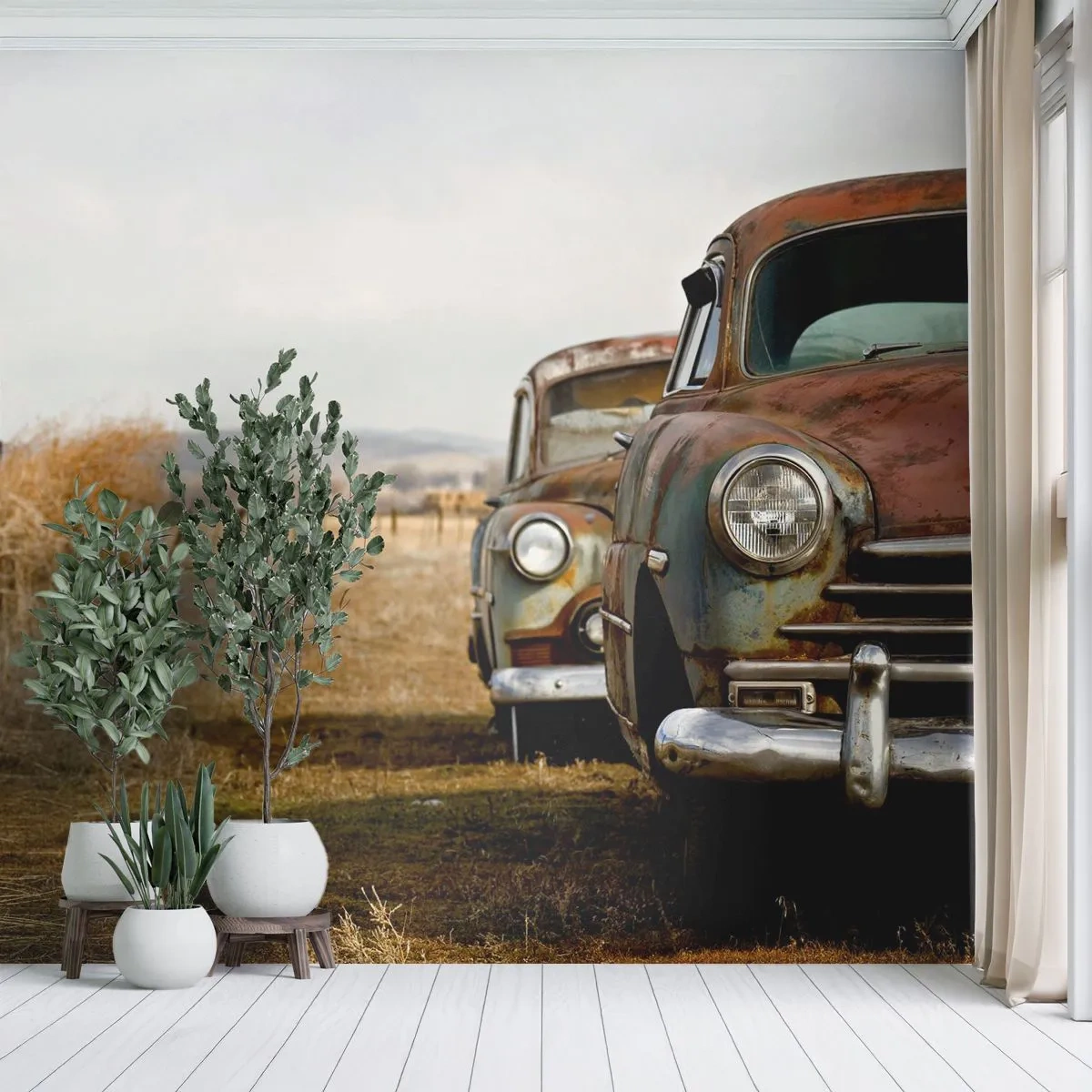 Fotobehang Premium Sand - Een welverdiende rust - Oude auto, Automobiel, Vintage - 200x140 cm