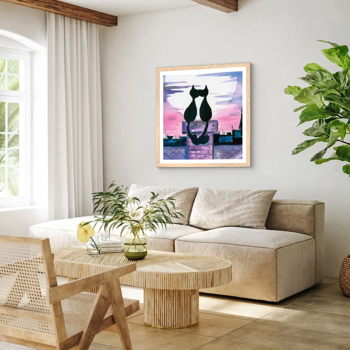 Een poster in een licht eiken lijst - Afspraak onder de maan - 50x50 cm