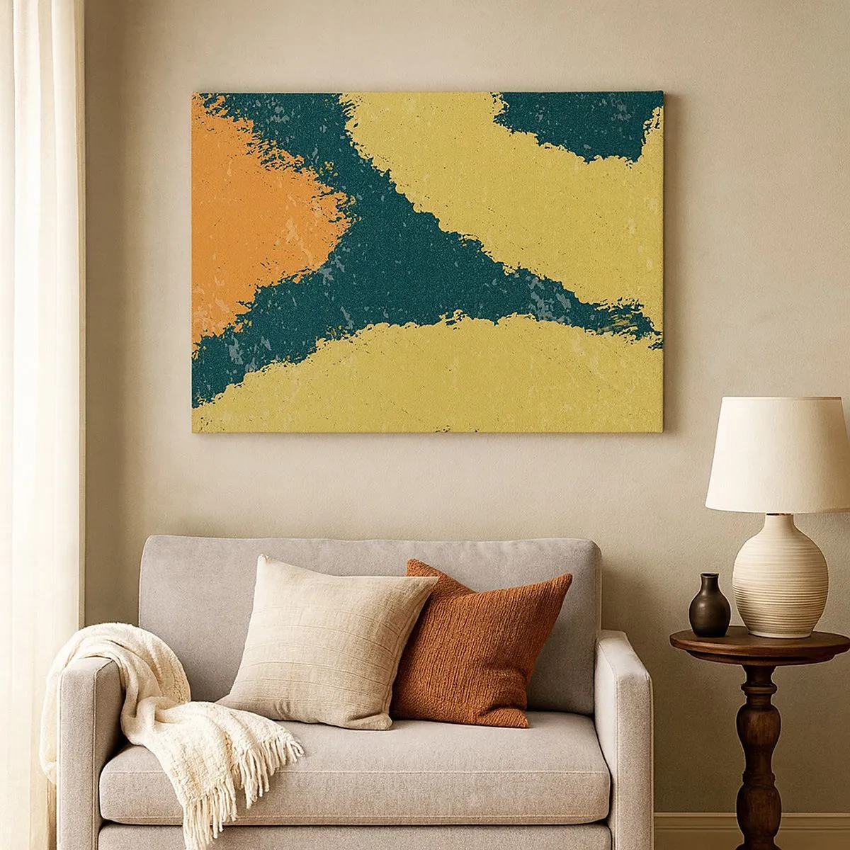 Schilderen op canvas - Abstracte vlekken in aardse en groene kleuren - 70x50cm - Abstractie – langzame beweging - Moderne wanddecoratie voor woonkamer en slaapkamer ARTTOR