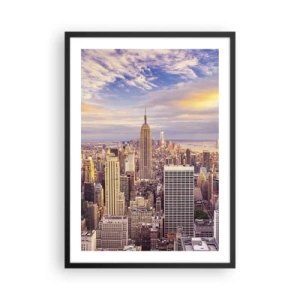 Poster in een zwarte lijst - Panorama van New York City vanaf het Empire State Building bij zonsondergang - 50x70cm - Reik alleen naar de wolken - Moderne wanddecoratie voor woonkamer en slaapkamer ARTTOR