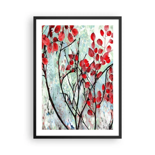 Poster in een zwarte lijst - Rode bladeren op een abstracte textuurachtergrond - 50x70cm - Boom in scharlaken - Moderne wanddecoratie voor woonkamer en slaapkamer ARTTOR
