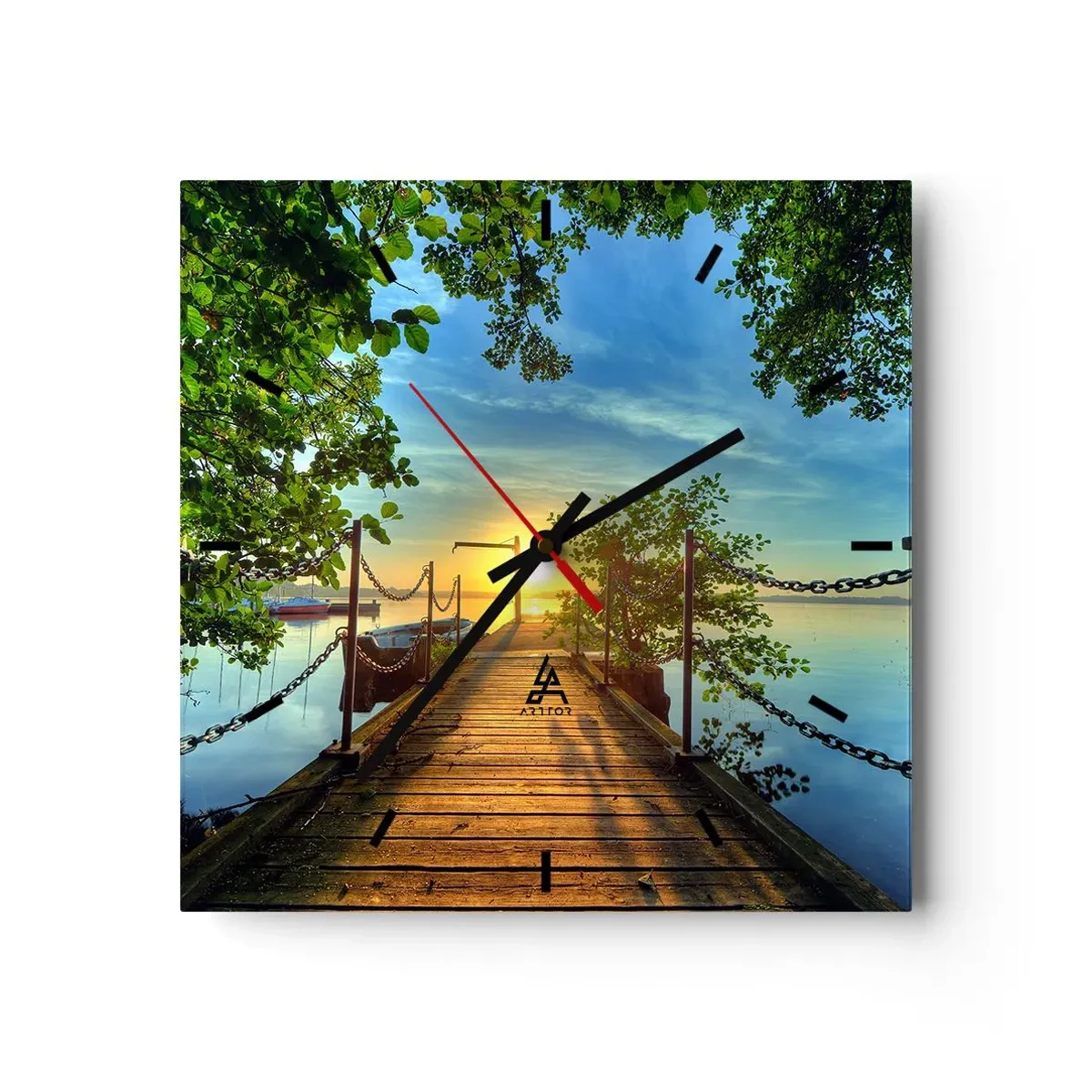 Wandklok - Klok - Zonsondergang boven het water - 40x40 cm