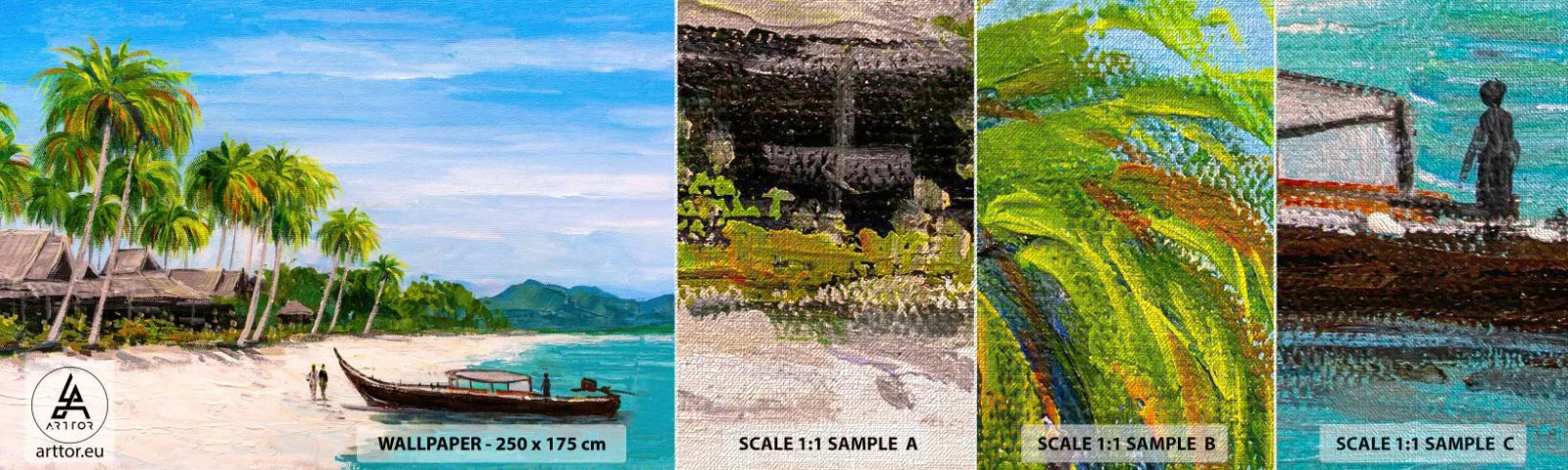 Fotobehang Monster Premium Canvas - Een exotische droom - Strand, Exotisme, palmbomen - 100x30 cm