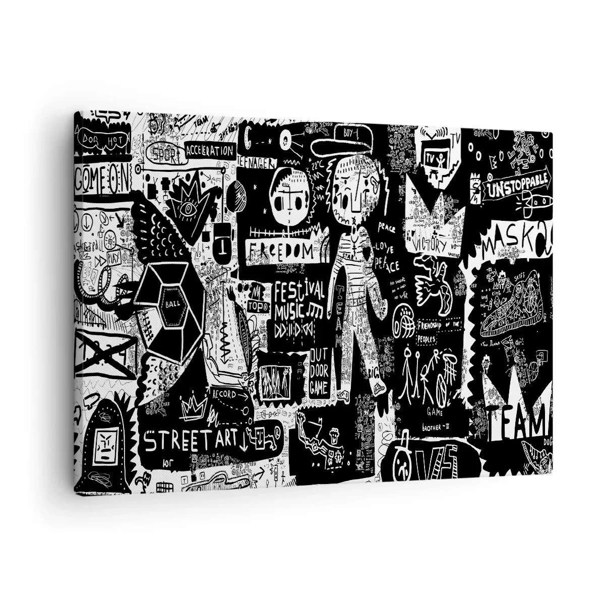Schilderen op canvas - Zwart-witcollage geïnspireerd door street art - 70x50cm - Geestelijke jeugd van wet en vreugde - Moderne wanddecoratie voor woonkamer en slaapkamer ARTTOR