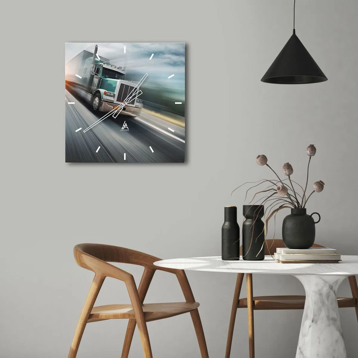 Wandklok - Klok - De Amerikaanse reus in haast - 40x40 cm