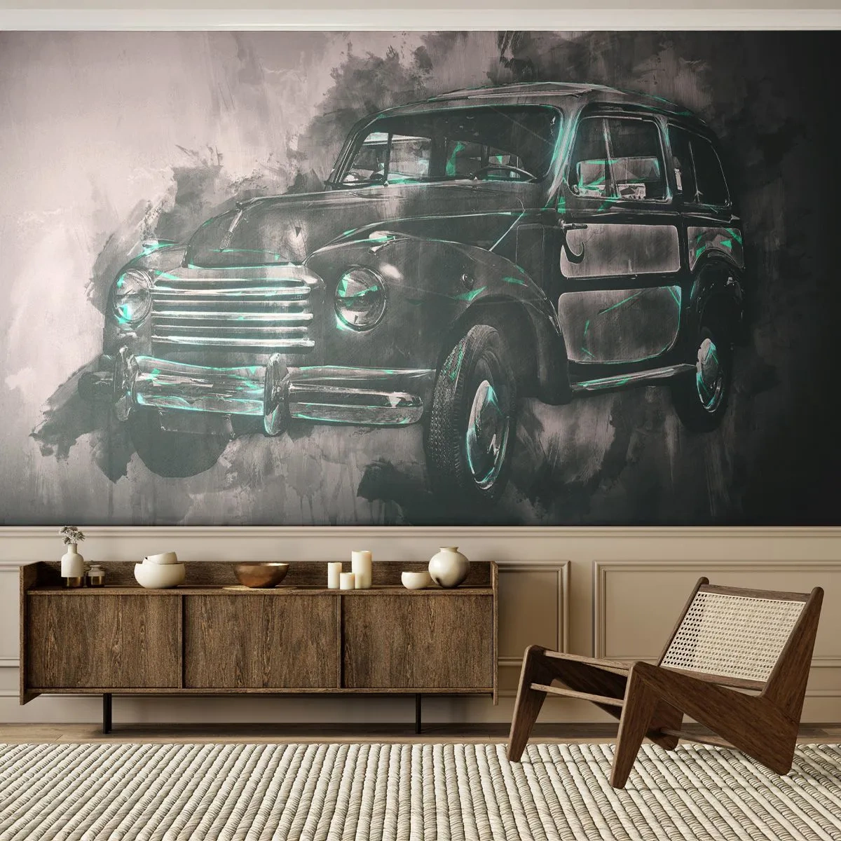 Fotobehang Standard Eco - Geëerde voorouder - Retro-auto, Automobiel, Reis - 150x105 cm