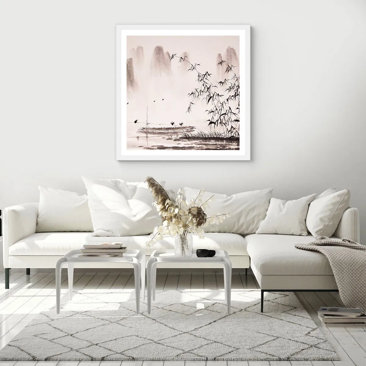 Poster in een witte lijst - De stilte van de rijstvelden - 30x30 cm