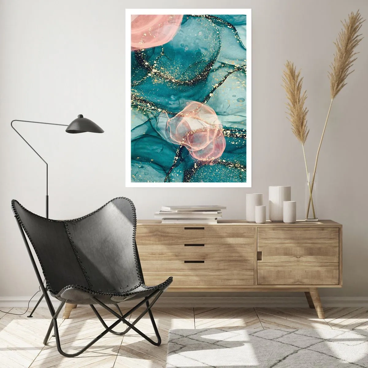 Poster - Zijdeblauw, tule roze - 40x50 cm