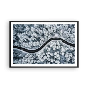 Poster in een zwarte lijst - Door het winterbos - 91x61 cm