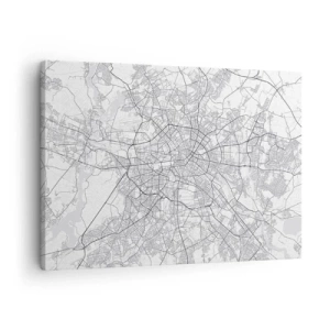 Schilderen op canvas - Gedetailleerde zwart-wit stadskaart - 70x50cm - Berlijnse bloem - Moderne wanddecoratie voor woonkamer en slaapkamer ARTTOR