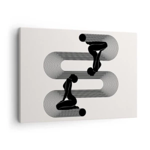Schilderen op canvas - Zwarte silhouetten met geometrische lijnen op een lichte achtergrond - 70x50cm - Sensuele symmetrie - Moderne wanddecoratie voor woonkamer en slaapkamer ARTTOR
