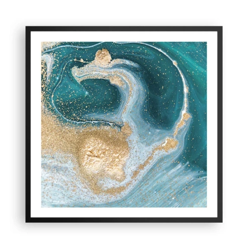Poster in een zwarte lijst - Een werveling van goud en turkoois - 60x60 cm