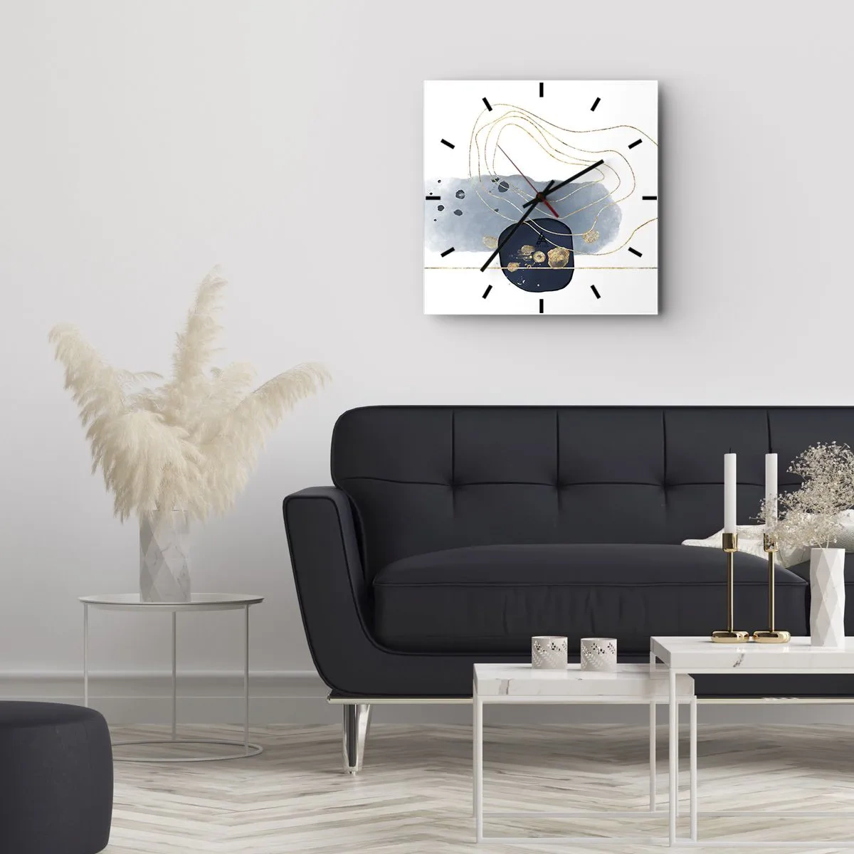 Wandklok - Klok - Blauw en goud fantasie - 40x40 cm