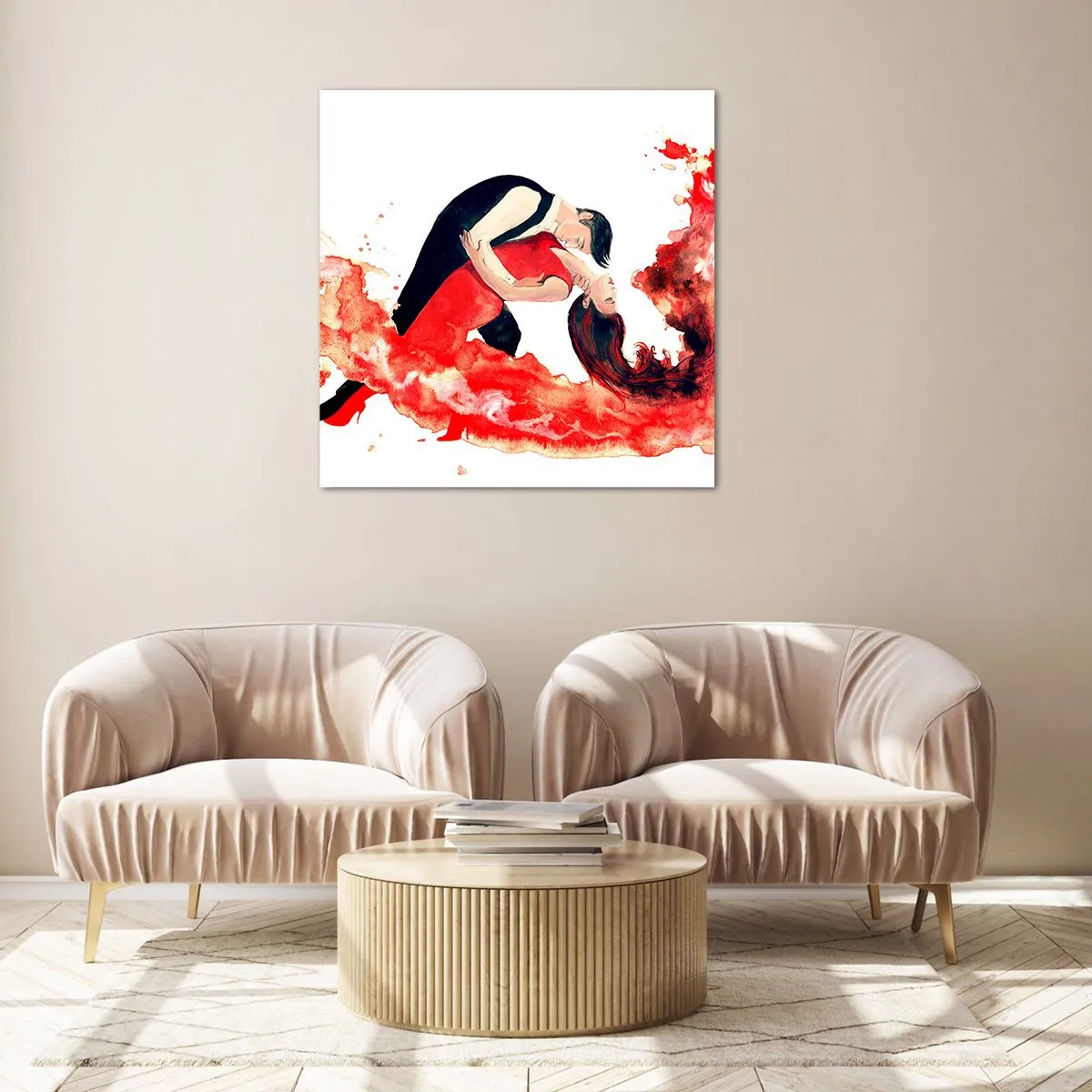 Schilderen op glas - Tango - een sensuele golf - 40x40 cm