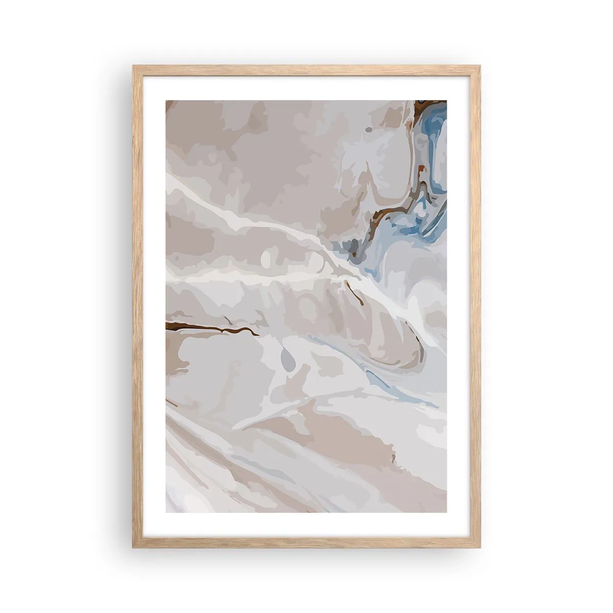 Een poster in een licht eiken lijst - Blauw kronkelt onder het wit - 50x70 cm