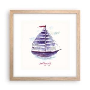 Een poster in een licht eiken lijst - Volle zeilen en rustig water - 30x30 cm