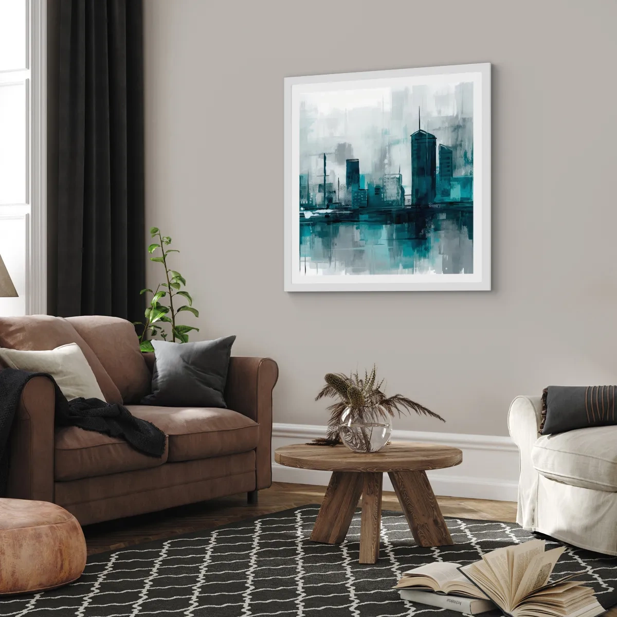 Poster in een witte lijst - Een stad in de kleur van regen - 30x30 cm