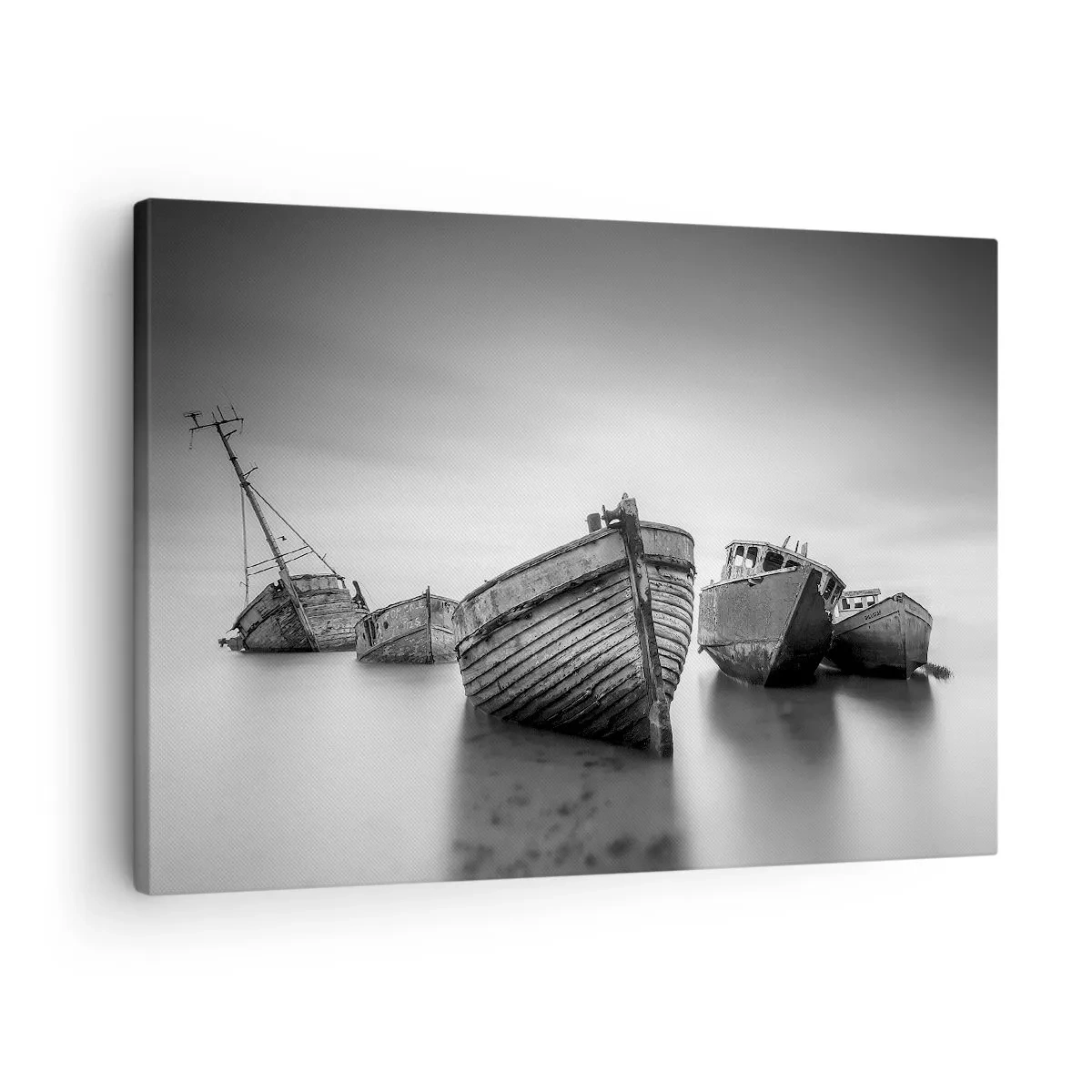 Schilderen op canvas - Verlaten boten op kalm water - 70x50cm - Alleen herinneringen ... - Moderne wanddecoratie voor woonkamer en slaapkamer ARTTOR