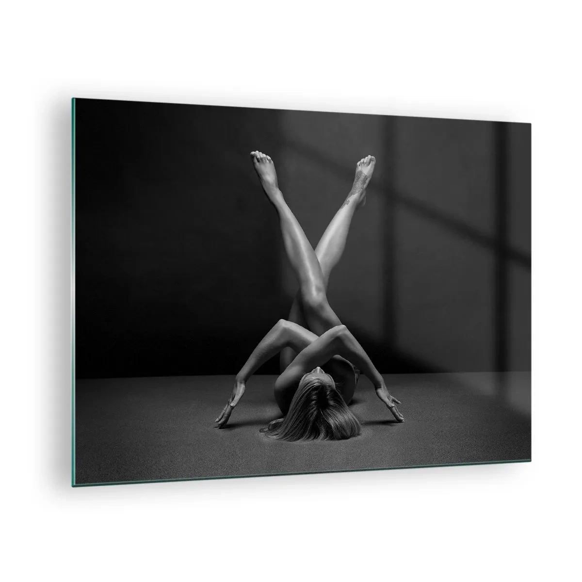 Schilderen op glas - Vrouwelijk naakt in een geometrische lichaamscompositie - 70x50cm - De geometrie van naaktheid - Moderne wanddecoratie voor woonkamer en slaapkamer ARTTOR