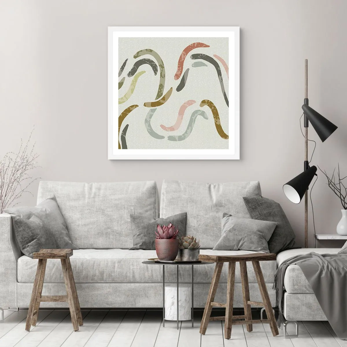 Poster in een witte lijst - Een vrolijke dans van abstractie - 60x60 cm