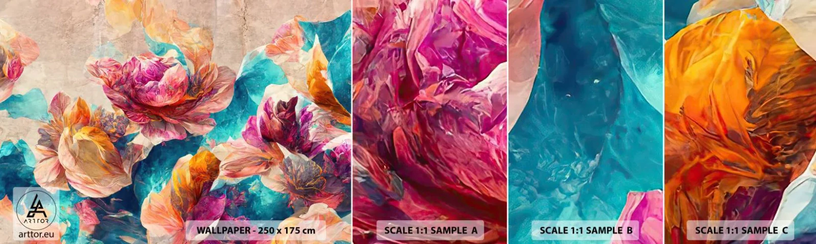 Fotobehang Monster Zelfklevend Deluxe Sticker - Kleurrijke pracht van het boeket - Bloemen, Pastel, Deel - 100x30 cm