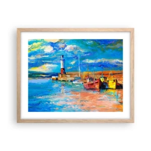 Een poster in een licht eiken lijst - Een middag in de regenboogbaai - 50x40 cm