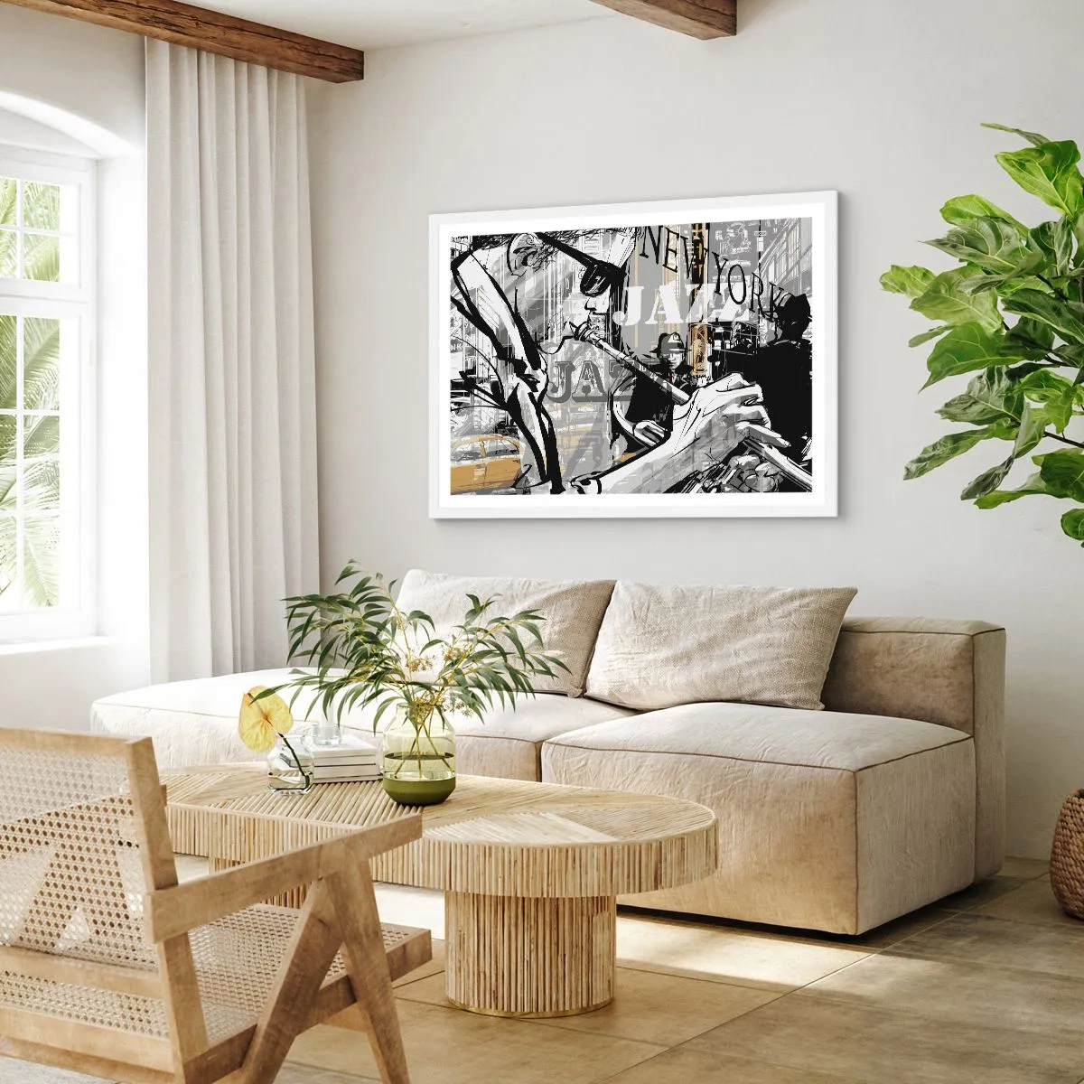 Poster in een witte lijst - Op het ritme van New York - 100x70 cm