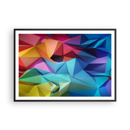 Poster in een zwarte lijst - Regenboog origami - 100x70 cm