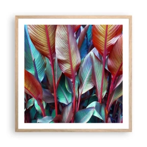 Een poster in een licht eiken lijst - Een kleurrijk struikgewas - 60x60 cm