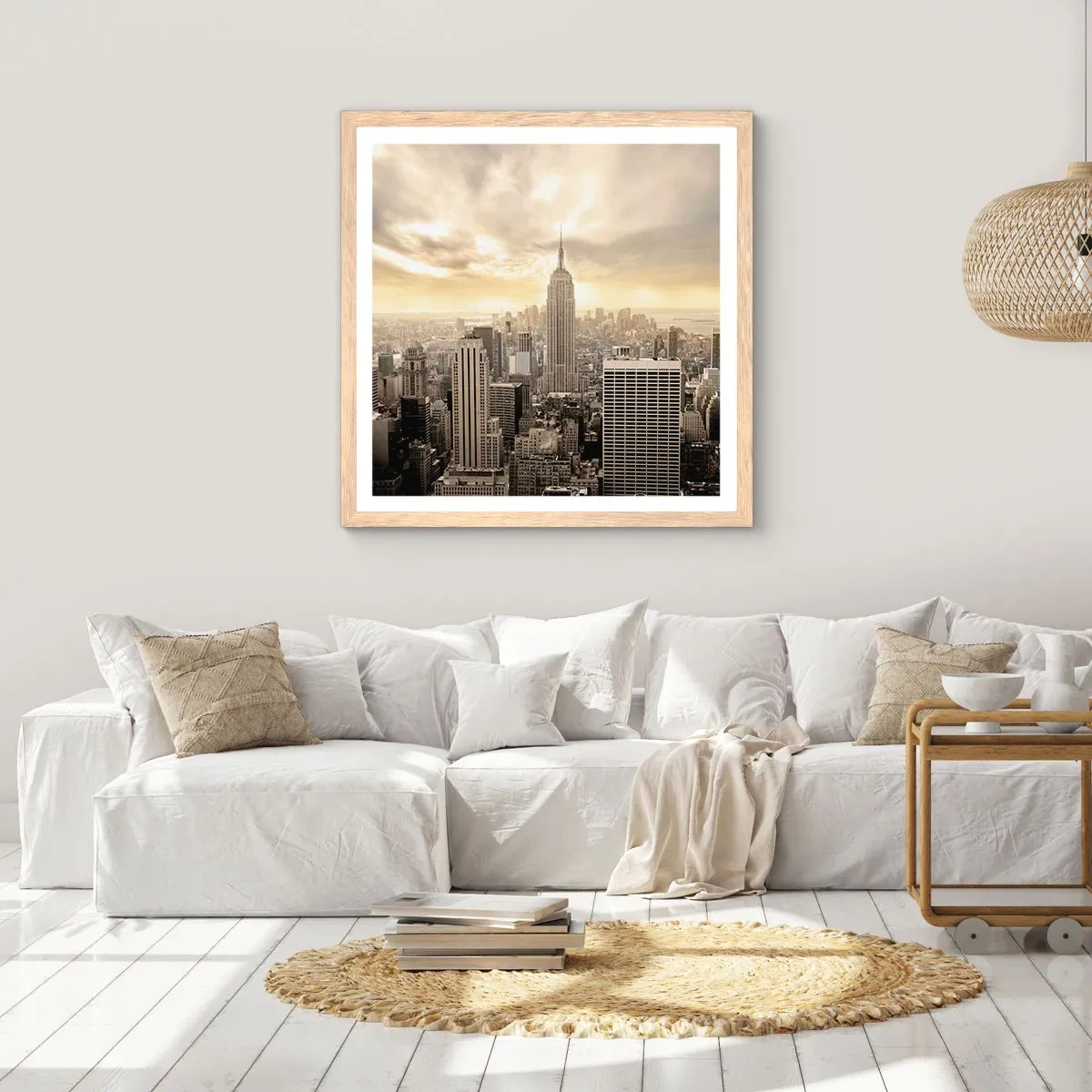 Een poster in een licht eiken lijst - New York geweven van grijs - 40x40 cm