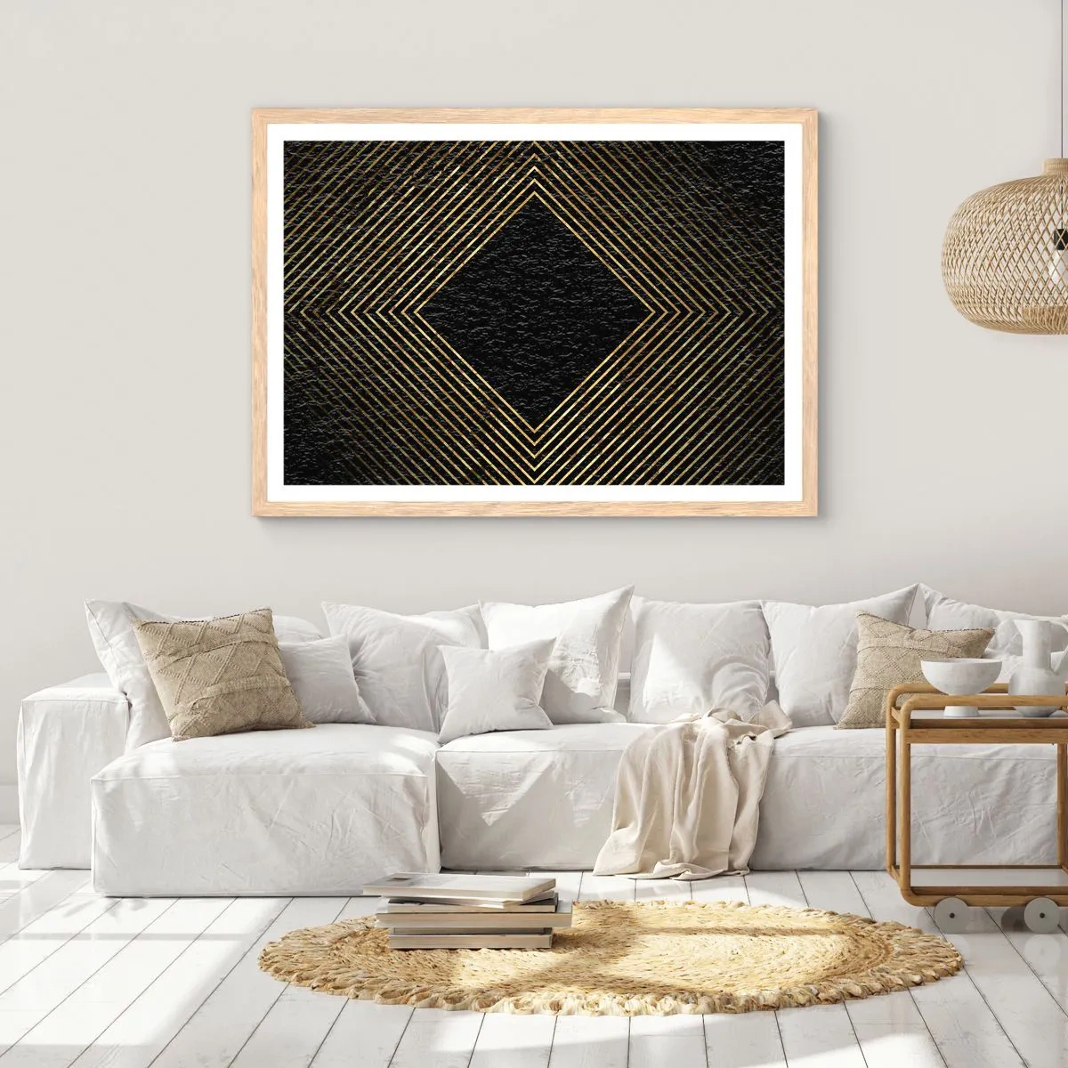 Een poster in een licht eiken lijst - Geometrie in glamoureuze stijl - 70x50 cm