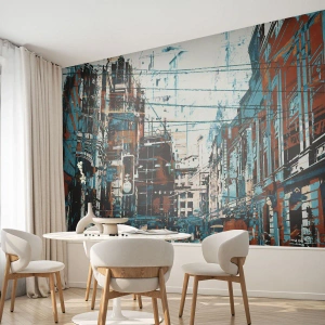 Zelfklevend Fotobehang Deluxe Sticker - Een versleten stadspad - Stad, Architectuur, Deel - 300x210 cm