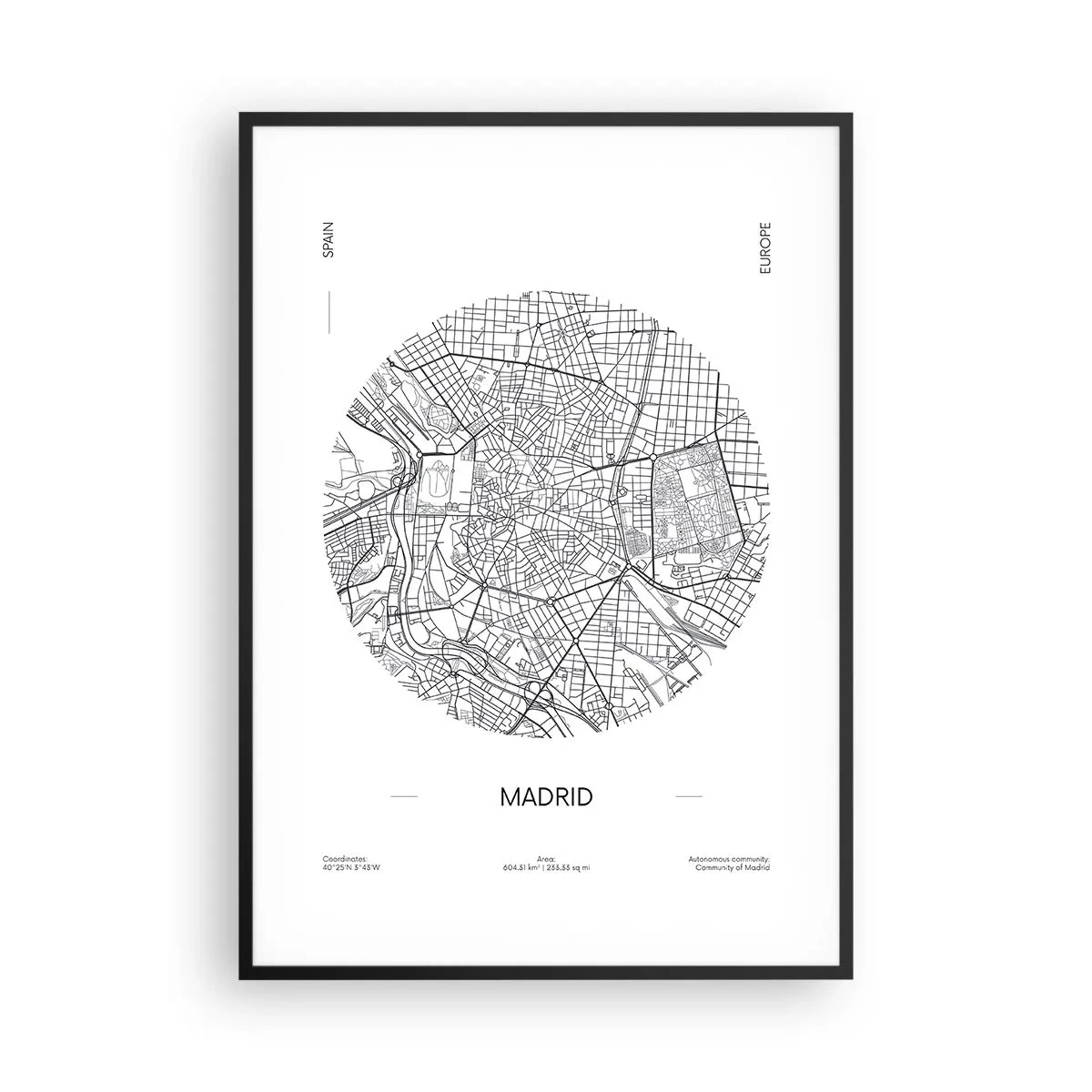 Poster in een zwarte lijst - Anatomie van Madrid - 70x100 cm