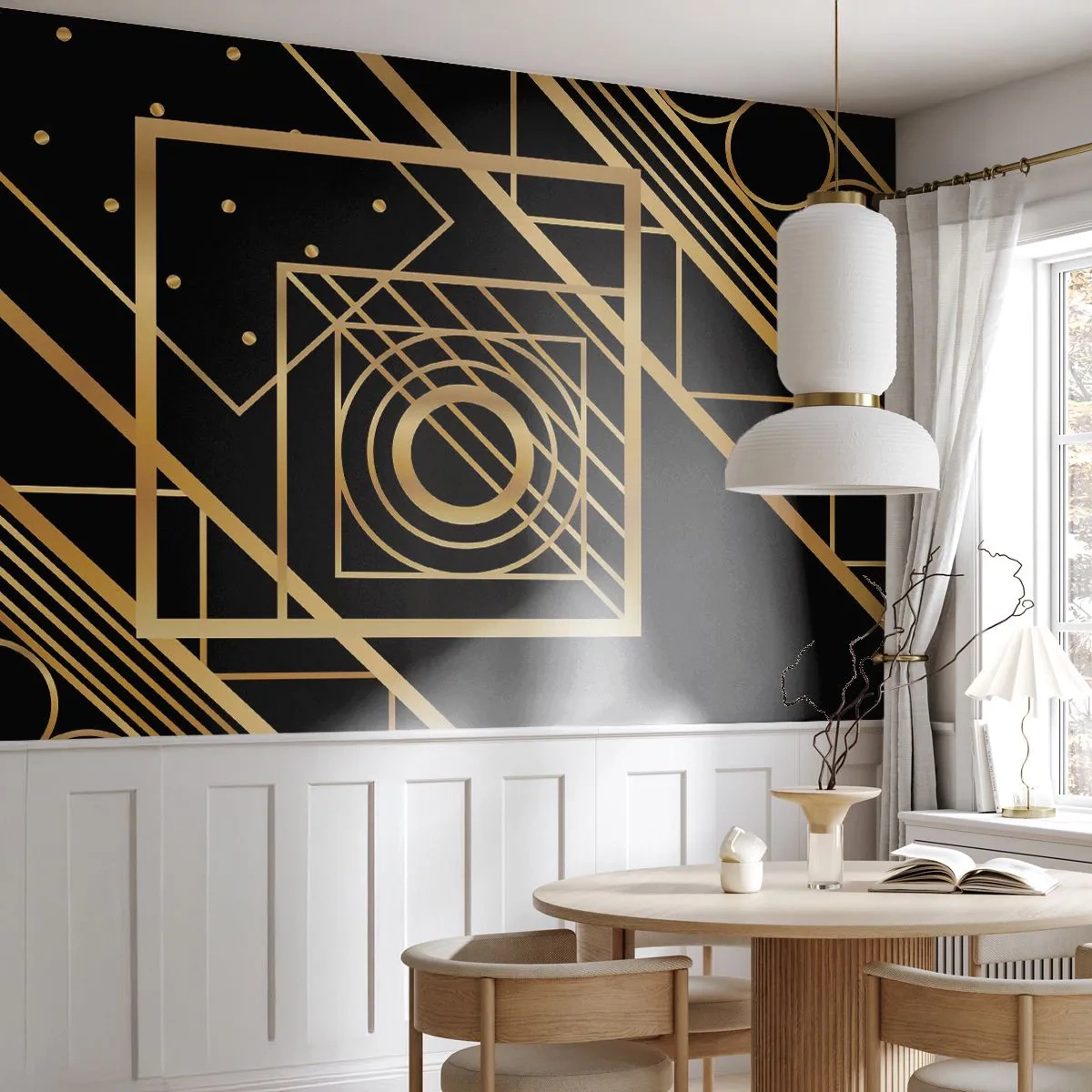 Fotobehang op maat Premium Canvas - Gouden geometrie - Abstractie, Deel, Grafisch