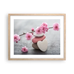 Een poster in een licht eiken lijst - Gelukzaligheid met een kersenbloesem - 50x40 cm