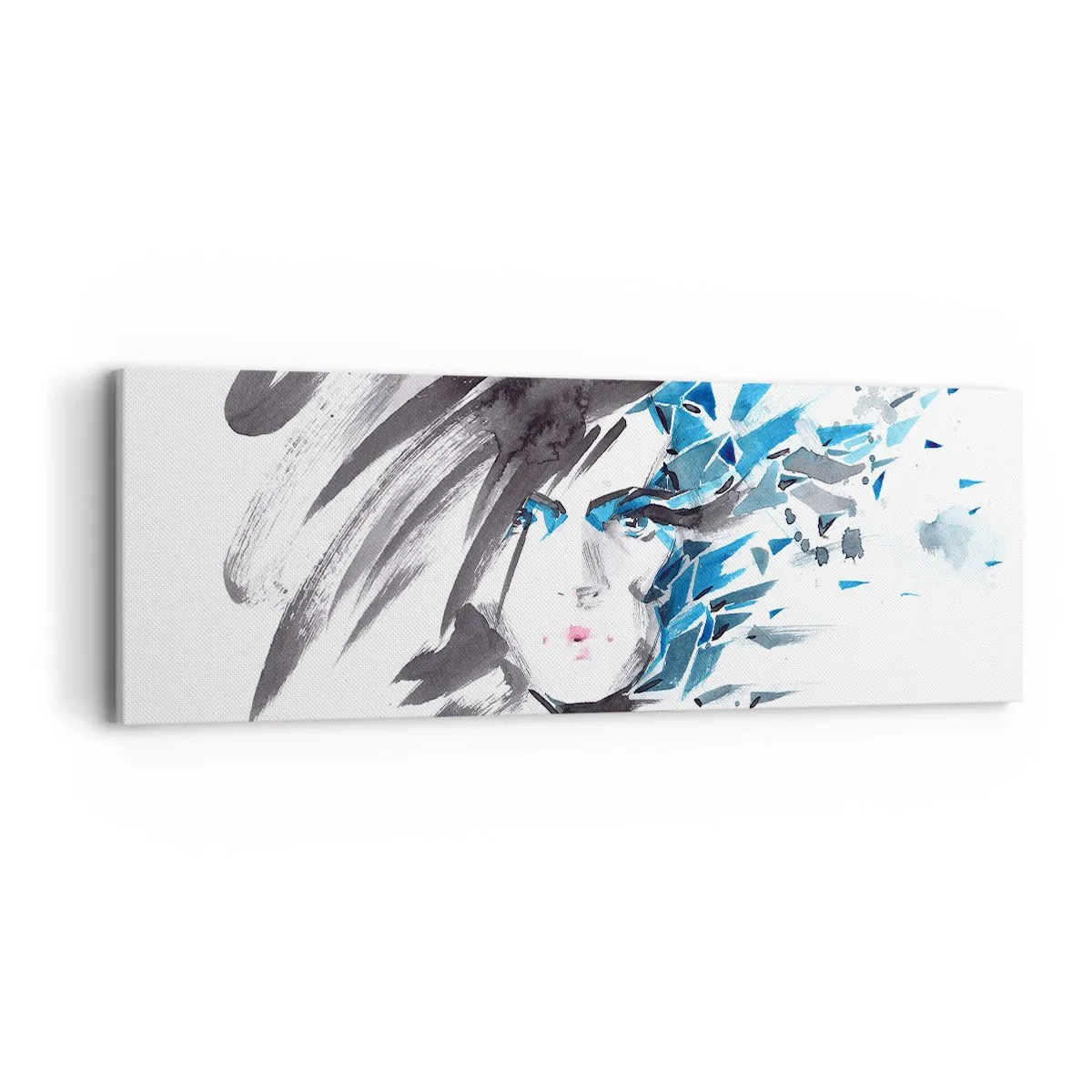 Schilderen op canvas - Sensueel portret in grijs en blauw - 90x30 cm