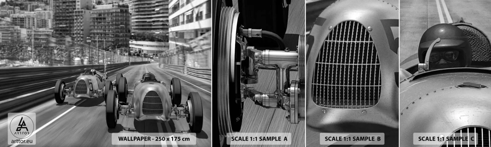 Fotobehang Monster Zelfklevend Deluxe Sticker - Lang geleden in Monte Carlo - Automobiel, Race, Vintage - 100x30 cm