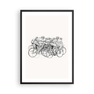 Poster in een zwarte lijst - Schets van wielrenners die racen tegen een minimalistische achtergrond - 50x70cm - Samen als team - Moderne wanddecoratie voor woonkamer en slaapkamer ARTTOR