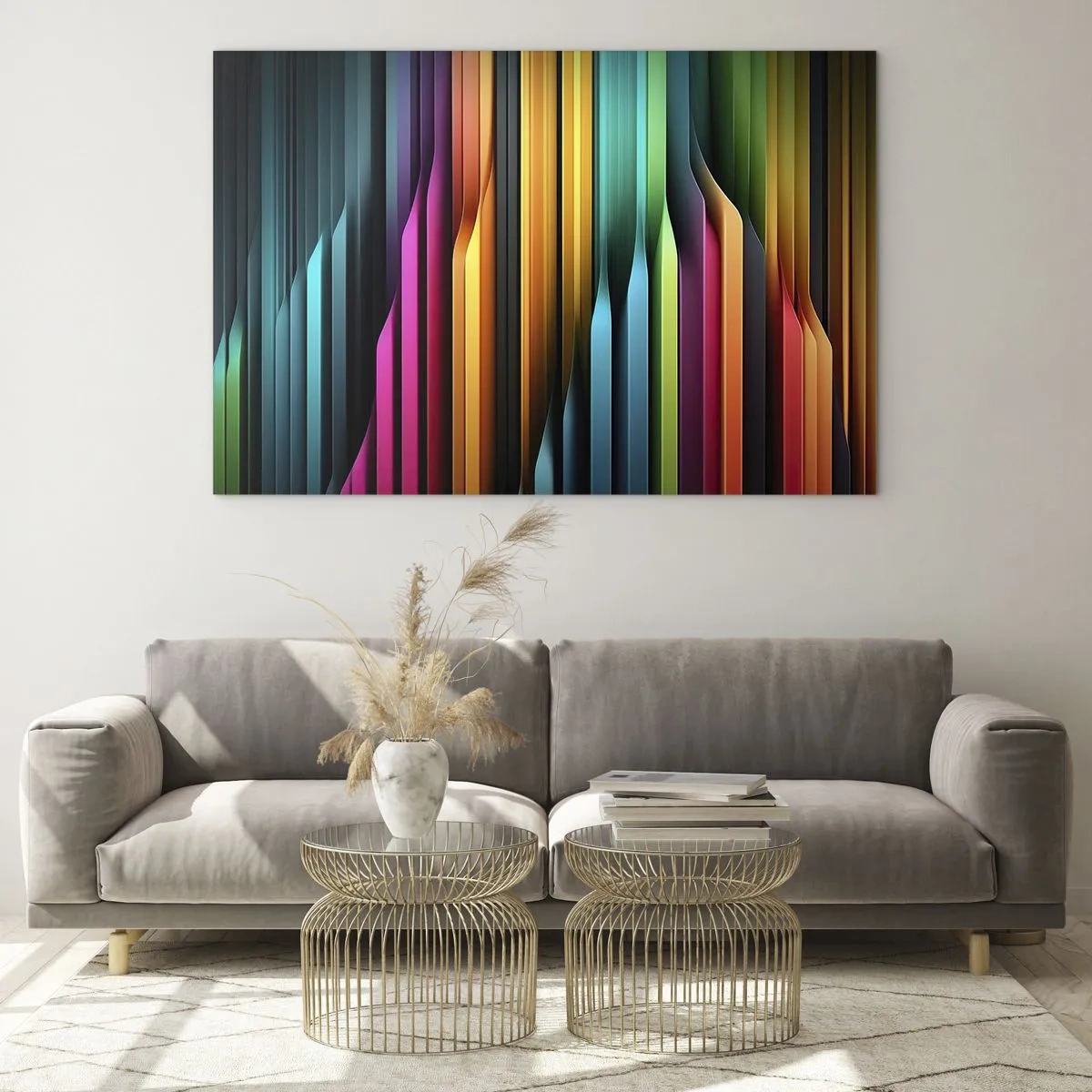 Schilderen op glas - Veelkleurige verticale strepen die doen denken aan licht en beweging - 70x50cm - Lichtorgel - Moderne wanddecoratie voor woonkamer en slaapkamer ARTTOR