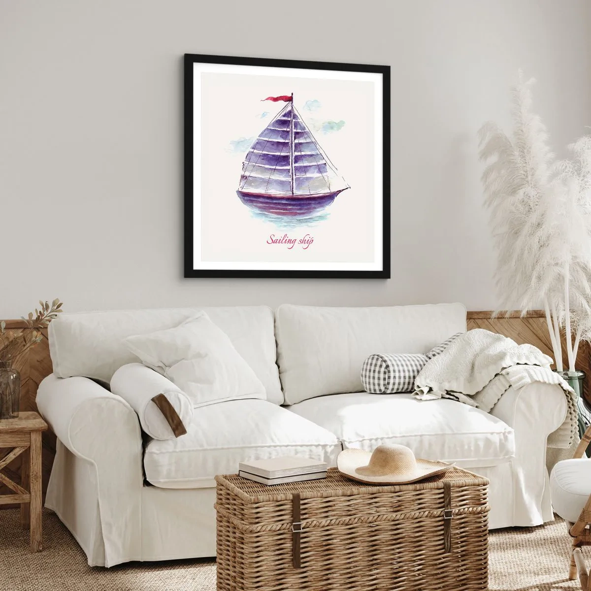 Poster in een zwarte lijst - Volle zeilen en rustig water - 40x40 cm
