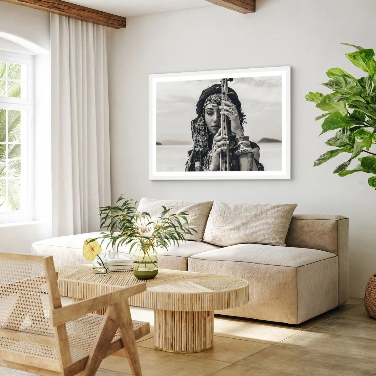 Poster in een witte lijst - De muziek van het Oosten zelf - 91x61 cm