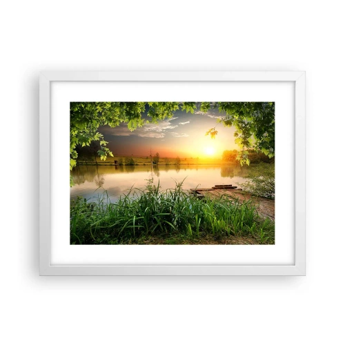 Poster in een witte lijst - Landschap in een groen kader - 40x30 cm