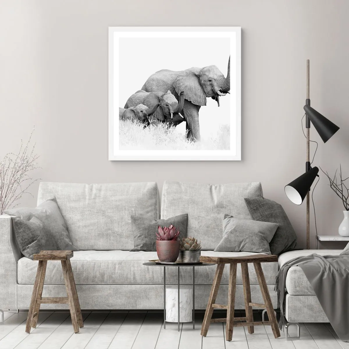 Poster in een witte lijst - Een twee drie - 50x50 cm