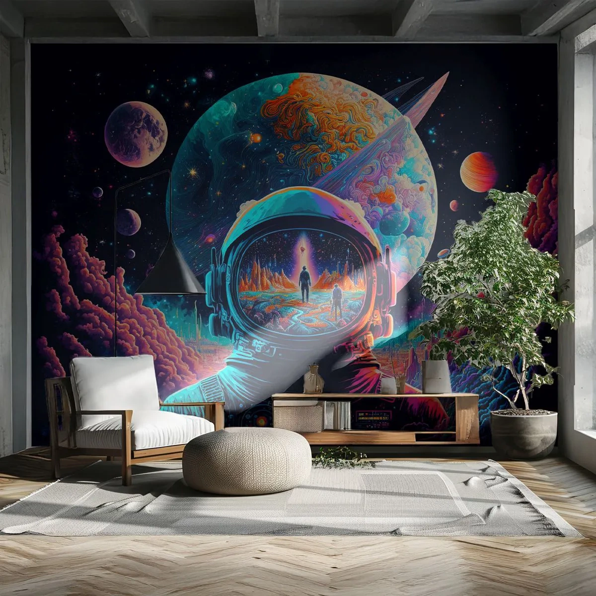 Fotobehang Premium Canvas - Filosofen hebben er niet van gedroomd - Astronaut, Futuristisch, Kosmos - 500x350 cm