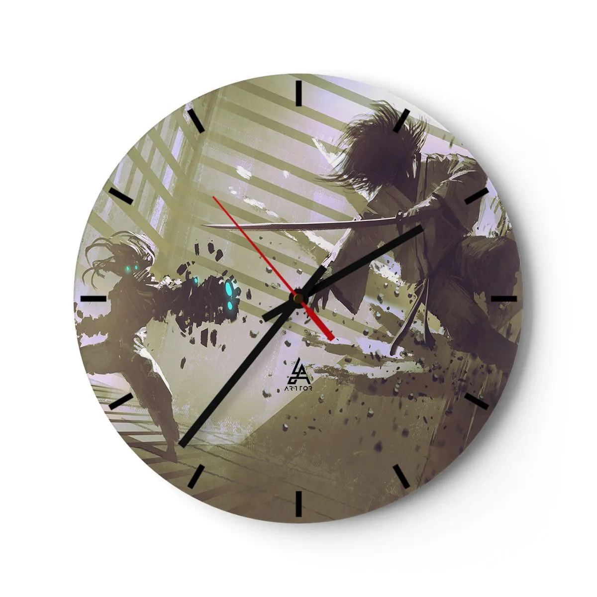 Wandklok - Klok - Samurai-duel in een dynamische scène - 30x30cm - En je kunt een samoerai zijn - Moderne wanddecoratie voor woonkamer, keuken en slaapkamer ARTTOR