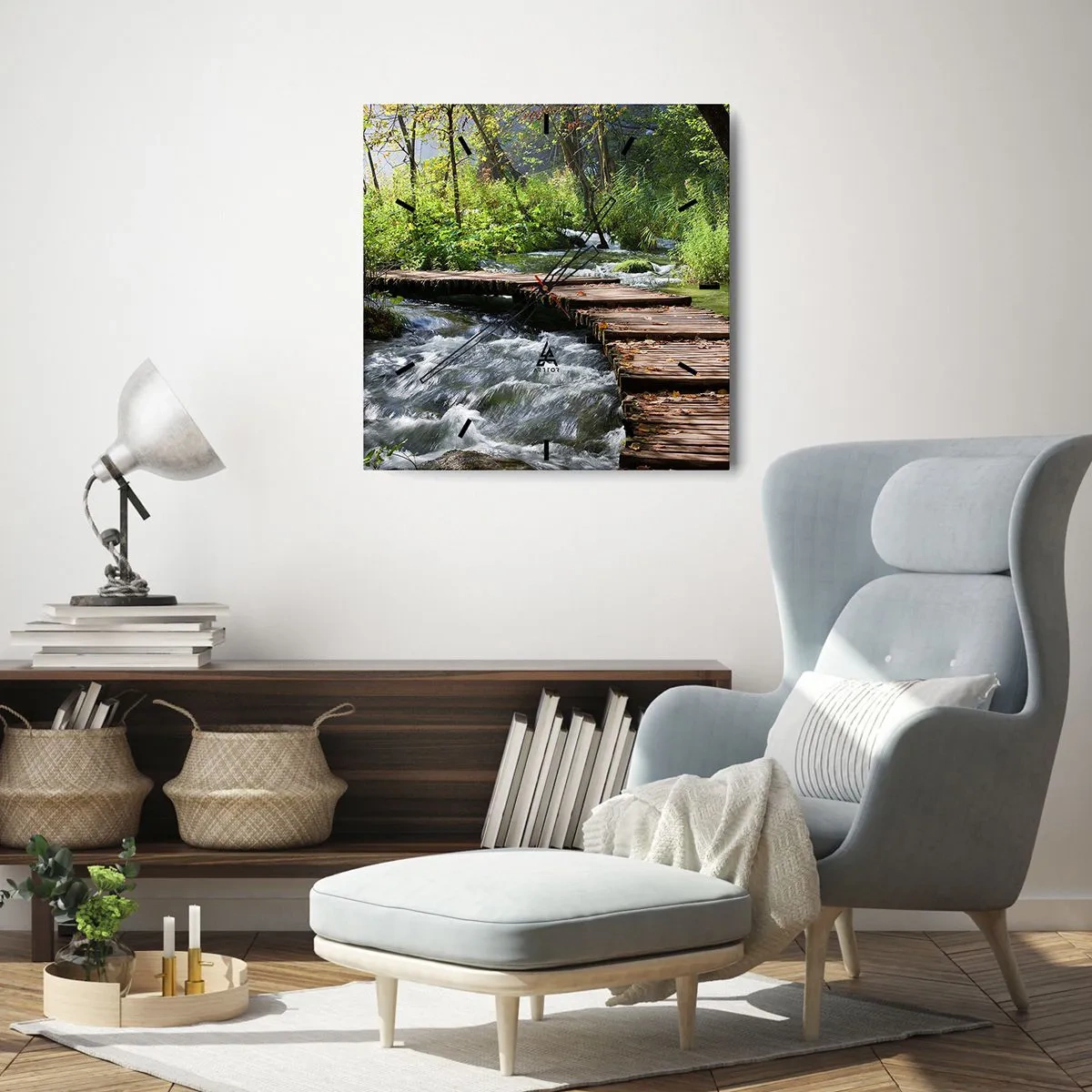 Wandklok - Klok - Boven de schuimige waterval - 40x40 cm