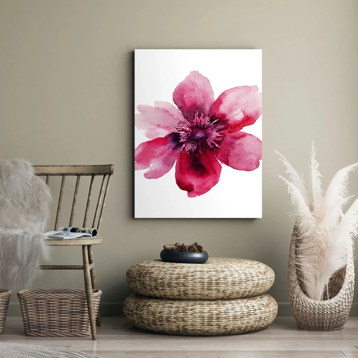 Schilderen op canvas - Een karmijnrode geurende kus - 65x120 cm