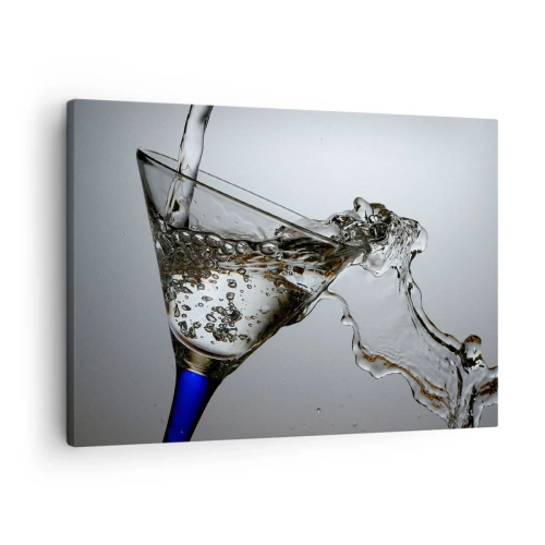 Schilderen op canvas - Een glas water in beweging op een lichte achtergrond - 70x50cm - Kristalwater in kristalglas - Moderne wanddecoratie voor woonkamer en slaapkamer ARTTOR