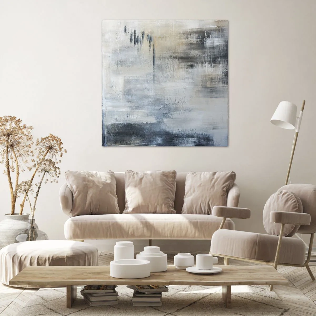 Schilderen op canvas - Achter het blauwe gordijn - 60x60 cm