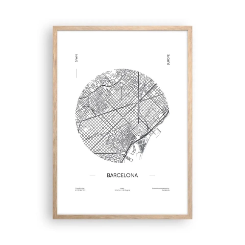 Een poster in een licht eiken lijst - Anatomie van Barcelona - 50x70 cm